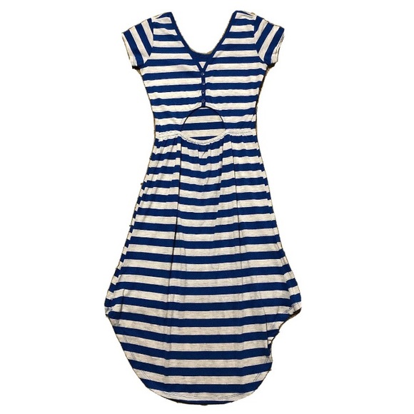 Planet Gold Junior’s Short Sleeve Hi-Low Hem Striped Blue & Light Grey Dress XS - Picture 4 of 8